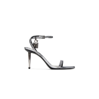 TOM FORD SILVER PADLOCK POINTY NAKED HEELED SANDALS 1G004